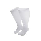 Generisch Socken Von in Übergröße für Damen und Herren, kniehohe Stützstrümpfe mit breiter Wade Overknees Socken (White, XXXXL)