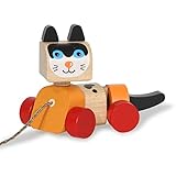 JAMARA Holzspielzeug Kidiwood Nachzieh Katze – ab 18 Monaten, Massivholz - Bergahorn und Buche, Farben auf Wasserbasis, fördert die motorische Fähigkeiten und Tastsinn, Ziehschnur