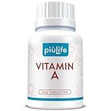 Vitamin A hochdosiert 2400 µg (8000 IE) pro Tagesdosis – 400 Tabletten – Retinylacetat Retinol – PiùLife Nahrungsergänzung mit Retinoiden