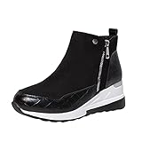 stiefeletten damen mit keilabsatz Plateausohle damenstiefel Damen Keilstiefeletten Veloursleder winterboots für Frauen wasserdicht winterstiefel ankle boots rutschfeste winterschuhe Schlupfstiefel