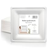 wisefood Zuckerrohr Teller - 50 Stück Bagasse Einwegteller quadratisch 16cm - Einmal Pappteller ideal als Partyteller oder Speiseteller - Nachhaltiges Einwegeschirr ohne PLA/PE