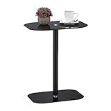 Relaxdays Beistelltisch, Glas & Stahl, HxBxT: 54,5 x 44,5 x 29,5cm, Sofatisch für Wohnzimmer, abgerundete Ecken, schwarz