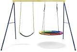 FANTASK Doppelschaukel mit Gestell bis 300 kg belastbar, Outdoor Schaukel mit Kinderschaukel und Nestschaukel, Schaukelgestell für Kinder