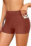 Daci Damen-Badeshorts mit hoher Taille, 7,6 cm, kurz mit Taschen, UPF 50+, Boardshorts, Badehose 2025, Braun, XL