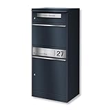 Metzler Paketbox, Briefkasten mit großem Paketfach in Anthrazit, personalisierte Paketbox für draußen, Standbriefkasten mit Paketfach, Paketkasten, Postbox mit Gravur, rostfrei und massiv - Bispo 2