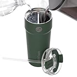 2-in-1 Heiß- und Kalt-Vakuum-Isolierbecher, 850 ml, Edelstahl, Doppelkammer, auslaufsicher, BPA-frei, passend für Becherhalter, Reise-Kaffeetasse, geteilte Tasse, 2 Getränke, 2 Seiten, Kaffee und