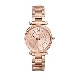Fossil Uhr für Damen Carlie, Quarzwerk, 29mm Rose Gold Edelstahlgehäuse mit Edelstahlarmband, ES4433