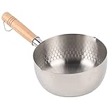 SHOUKAII 18 cm großer Stieltopf, Soßentopf, Kochtopf mit Ausgießer und Holzgriff, Topfergänzungstopf aus Edelstahl 304 ohne Deckel for den Küchengebrauch