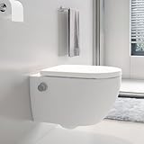 UDiseño Dusch WC mit Integrierter Düse,Taharet, spülrandloses Wand WC mit bidet funktion, Tornado-Spülung, Hänge WC mit Nanobeschichtung, WC Sitz mit Absenkautomatik, Schalldämmung, 52.5 cm