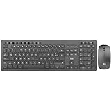Rii Leise Tastatur Maus Set kabellos, Funktastatur mit Maus, Wireless Keyboard and Mouse, Für PC/Laptop/Windows/Smart TV, Deutsches Layout - schwarz
