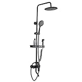 Shower system, Duschsystem mit Handbrause aus schwarzem Messing, höhenverstellbar, Multifunktions-Duschsystem, Warm- und Kaltwasserhahn, Regenduschsystem, Mattschwarz, Schwarz A(Black B)
