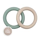 HEVEA Kawan Naturkautschuk-Beißring Baby im 2er-Pack - 100% Biologisch, Sicher & Dänisches Design für Babys - Frei von BPA, PVC, Kunststoff und Phthalaten (Sand und Meeresschaumblau)