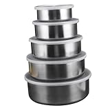 BAZEITFLOW Edelstahl Frischhaltedosen mit Deckel Große Runde Aufbewahrungsbehälter Luftdicht Verschließbar für Kühlschrank und Gefriertruhe Wiederverwendbare Kunststoffdeckel Vielseitig für