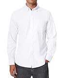 siliteelon Hemd Herren Langarm Weißes Oxford Hemden Herren Bügelfrei Weiss Baumwolle Anzug Business Herrenhemd Weiß Regular Fit Oberhemd für Hochzeit Office Date Interview,L