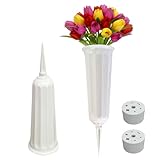 LdawyDE Grabvase mit Erdspieß, 2 Stück Friedhofsvase Kunststoff Grabvasen Friedhof Grab-vasen Vase mit 7cm Erdspieß Stecken für Höfe, Garten, Grab - Mit Blumenstrauß-Befestigungsbasis