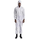 renvena Herren Arbeitsoverall mit Kapuze Zipper Einteiler Overall Schutzanzug Arbeitsanzug Arbeitskleidung für Medizin Chemie Labor Elfenbein M