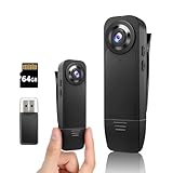 Kaysunlink 1080P Körperkamera mit 64GB-Karte, Body Cam mit Audio und Videoaufzeichnung, Nachtsicht POV Camera, Tragbare Taschenkamera für Vlogging, Reisen, Sicherheit und Arbeit, Schwarz