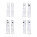 Dybag 4 Paar Sportsocken mit Spritzer-Druck, atmungsaktive Baumwolle, Sport-Frottee-Crew-Socken mit Stickerei