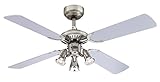 105 cm Deckenventilator Princess Euro 72112 mit drei Strahlern und vier Flügeln, Ausführung in dunklem Zinn/Chrom