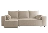 4ALL HOME Ecksofa mit Schlaffunktion Tobi 246x145 cm - Couch - Sofa mit Bettkasten - Eckcouch - L-Form - Schlaffsofa - Schlafsofa mit Bettkasten - Universal (Cord Poso 100 Beige)