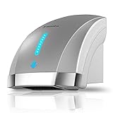 modunful Automatischer Handtrockner Elektrischer Wandmontage Infrarotsensor Händetrockner für Badezimmer Toiletten, 2000W Handtrockner Einstecken, Geräuscharm (40 db), Kompakte ABS-Abdeckung (Grau)