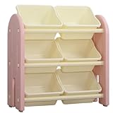 BOGAZY Spielzeugregal 3-stöckiger Spielzeug-Organizer Aus Kunststoff, Mit 6 Herausnehmbaren Spielzeugbehältern Für Spielzimmer Und Schlafzimmer Aufbewahrungsregal(Pink)