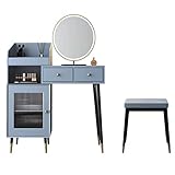 Schminktisch mit intelligentem LED-Licht und beweglichem trichromatischem Spiegel, Schminktisch und Hocker, Set mit kleinem Aufbewahrungsschrank, einziehbarer Make-up-Tisch für Schlafzimmer, Grau, 60