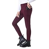 beroy Reithose Kinder Mädchen Silikon Vollbesatz High Waist Winter Reitleggings mit Handytasche und Gürtelschlaufen Red XS