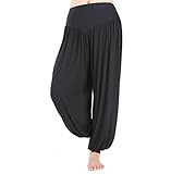 HOEREV Super weiche Modal Spandex Harem Yoga Pilates Hosen, Gr.-XL,Schwarz
