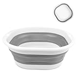 Chiluxendo Waschschüssel, Faltbarer Eimer, Faltbare Wanne, Spülschüssel, Tragbares Waschbecken, Schüssel Spülwanne, Putzeimer Faltbar, Platzsparende Kunststoff-Waschwanne, Falteimer (Grau, 1)