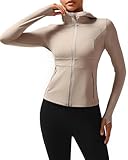 RUNNING GIRL Trainingsjacken für Damen, ultraweiche Jacke mit Reißverschluss für Yoga, Laufen, BBL-Jacke mit Taschen und Daumenlöchern, Braun, M