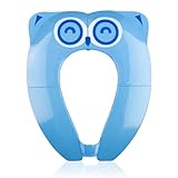 Pejoye Faltbarer Toilettensitz Kinder, Tragbar Kinder Toilettentrainer Sitz, WC Sitz Kleinkind Reise Töpfchentrainer mit Aufbewahrungstüte Blaue Eule