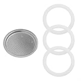 Floweringbeter Espressomaschinen-Dichtung, Ersatz-Unterlegscheibe und Filter-Set, 1 Aluminiumfilter und 3 Silikondichtungen, für Espressokanne, Mokkakanne Zubehör (9 Tassen)