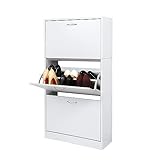 Meerveil Schuhschrank mit 3 Schubladen, Schuhkipper für Flur Eingangsbereich für 12-18 Paar Schuhe, Weiß, 63 x 24 x 120 cm