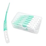 TRUEIN 60 Stück Interdentalbürsten, Weiche Gummi Zahnzwischenraumbürsten, Dentalbürsten mit Box, Gebogene Form Zahnsticks für Reinigen Schwer Erreichbarer Zwischenräume (Grün)