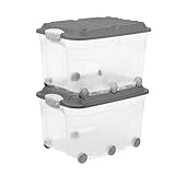 Rotho Roller 6 2er-Set Aufbewahrungsbox 57l mit Deckel und Rollen, Kunststoff (PP) BPA-frei, anthrazit/transparent, 2 x 57l (59.5 x 40.0 x 37.0 cm)