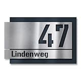Metzler Individuelle Hausnummer aus Edelstahl - Hausnummernschild in Anthrazit RAL 7016 - Türschild mit ausgelaserter Hausnummer - Kratzfest und Robust - Made in Germany - 3D Effekt - Größe: 17x11 cm