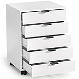 ELUCHANG Schubladenschrank, Rollcontainer, Mobiler Aktenschrank mit 5 Schubladen, Unter Schreibtisch SchrankBüro, Schubladenkommode für Zuhause Büro, Homeoffice, Weiß