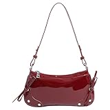 Kexpery PU Leder Tasche mit niedlicher Schleife, kleine Tragetasche mit Reißverschluss für Arbeit, Einkaufen, Reisen, weinrot