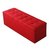 Aufbewahrungs-Ottomane mit Klappdeckel Spielzeug-Aufbewahrungsbank Fenstersitz Klappbare Schuh-Spielzeugtruhe für Wohnzimmer Leinen roter Fußhocker 40 x 40 x 40 cm (Farbe: Rot, Größe: 80 x 40 x 40 cm)