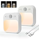 AmmToo Nachtlicht mit Bewegungsmelder - 2 Stück USB-C aufladbar LED Nachtlicht Dimmbares Helligkeit Einstellbare 3 Modi (AUTO/AUS/EIN), Warmweiß LED Nachtlampe für Kinderzimmer, Gang, Treppe, Küche