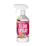 Petsly® Flohmittel Katzen, Hunde & Textilien -1L- Nicht färbend - Flohspray für Wohnung und Möbel - Langzeitschutz - mit natürlichen ätherischen Ölen wie Citronella- & Geraniol-Öl