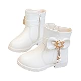 DHYUEN Winterstiefel Kinder Mädchen Schleife Einfarbige Stiefeletten Knöchelstiefel Mit Seitlichem Reißverschluss Fashion Gummistiefel Winterboots Rutschfest Bequem Kinderstiefel Chelsea Boots