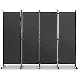 COSTWAY 225 x 173 cm Raumteiler auf Rollen, Paravent 4-teilig, Trennwand faltbar, aus Stoff, Sichtschutz für mehr Privatsphäre und Flexibilität (Grau)
