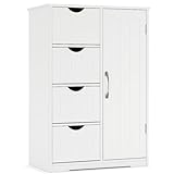DUMOS Badezimmerschrank, MDF Kommode mit Schubladen, Badschrank Schmal Klein, Beistellschrank mit 4 Schubladen, 60 x 28.5 x 81 cm, für Badezimmer, Wohnzimmer, Schlafzimmer, Esszimmer, Küche, Weiß