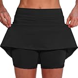 Generisch Damen Plissierte Tennisrock mit Taschen Hohe Taille Tennis Skort V-Bund Faltenrock Sportrock Minirock UV Schutz Röcke Hosenrock Golfrock Workout Outdoor Laufen