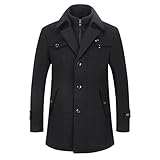 YOUTHUP Mantel Herren Wollmantel Winter Wolle Kurzmantel Regular Fit Herrenmantel Business Freizeit Wintermantel, Schwarz, M