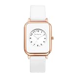 JewelryWe Damenuhr Rechteckige Uhr mit Silikonarmband: Elegant Analog Quarz Armbanduhr Damen Weiß Silikon Armband Leicht Dünne Sportuhr mit Rundem Arabischen Ziffern Zifferblatt