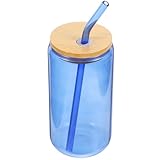 CIYODO Glas Trinkbecher mit Deckel und Strohhalm Mehrzweck Saft Wasserglas Bruchsicher Transparent mit Kreativem Dosen design Geeignet für Kalte Getränke im Haushalt