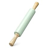 Navaris Nudelholz aus Edelstahl mit Holzgriffen - Teigroller mit Metallachse - Rollholz Wellholz Walze Nudelwalker - zum Backen Ausrollen - Mintgrün